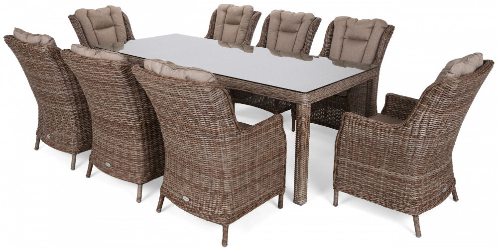 Zestaw mebli ogrodowych HOME & GARDEN Bristol 485021 Brązowo-szary strefa relaksu w ogrodzie wygodny odpoczynek ponadczasowy styl i elegancja 8 foteli stół w brązowo-szarym kolorze dla 8 osób