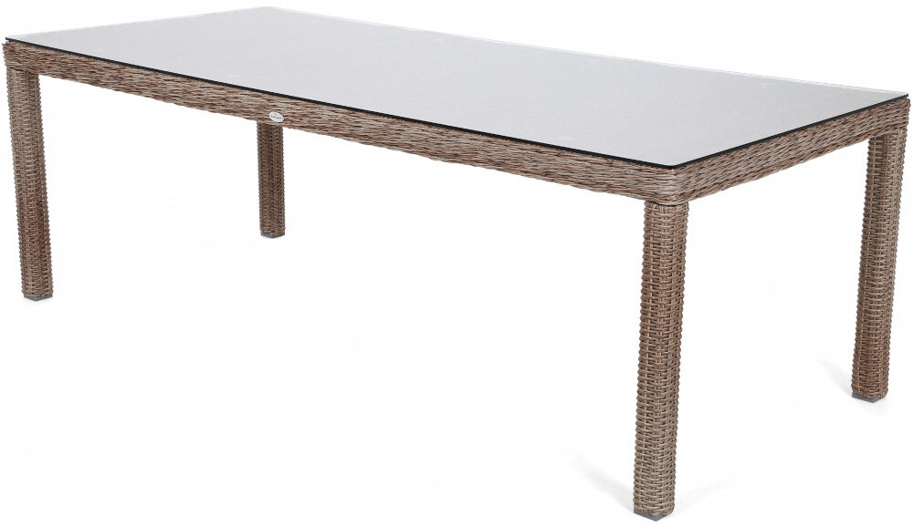 Zestaw mebli ogrodowych HOME & GARDEN Bristol 485021 Brązowo-szary stół duży blat ze szkła hartowanego o grubości 8 mm odporne na zarysowania wymiary 100 x 230 x 75 cm jednoczesne wsunięcie pod blat trzech foteli