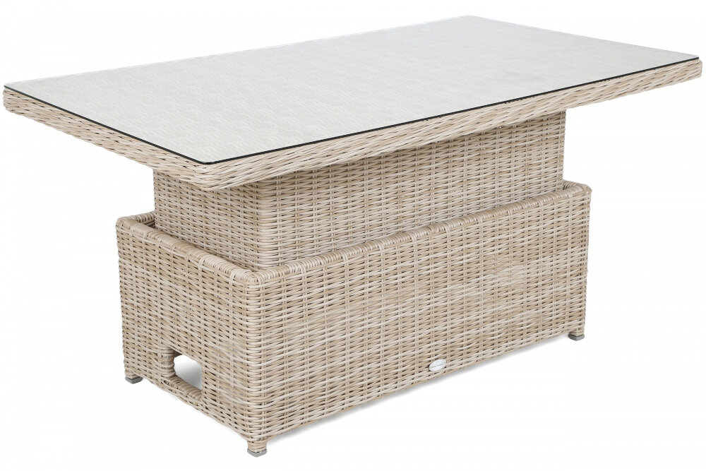 Zestaw mebli ogrodowych HOME & GARDEN Memfis 677683 Beżowy duży stół z blatem ze szkła hartowanego o grubości 5 mm szkło odporne na zarysowania wymiary 80 x 140 x 69 cm