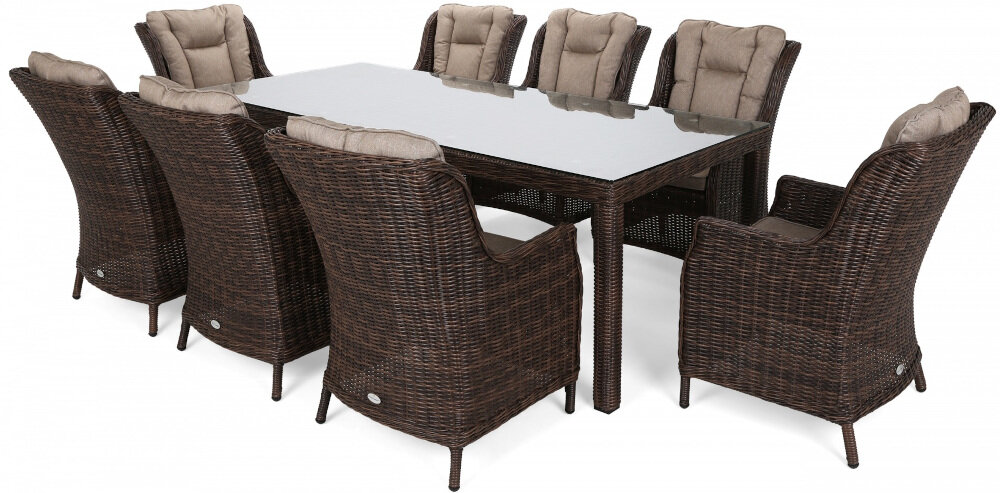 Zestaw mebli ogrodowych HOME & GARDEN Bristol 485021 Brązowy strefa relaksu w ogrodzie wygodny odpoczynek ponadczasowy styl i elegancja 8 foteli stół w brązowym kolorze dla 8 osób