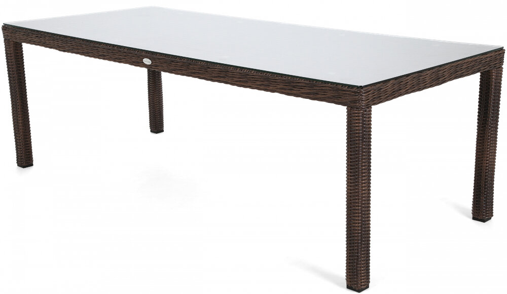 Zestaw mebli ogrodowych HOME & GARDEN Bristol 485021 Brązowy stół duży blat ze szkła hartowanego o grubości 8 mm odporne na zarysowania wymiary 100 x 230 x 75 cm jednoczesne wsunięcie pod blat trzech foteli