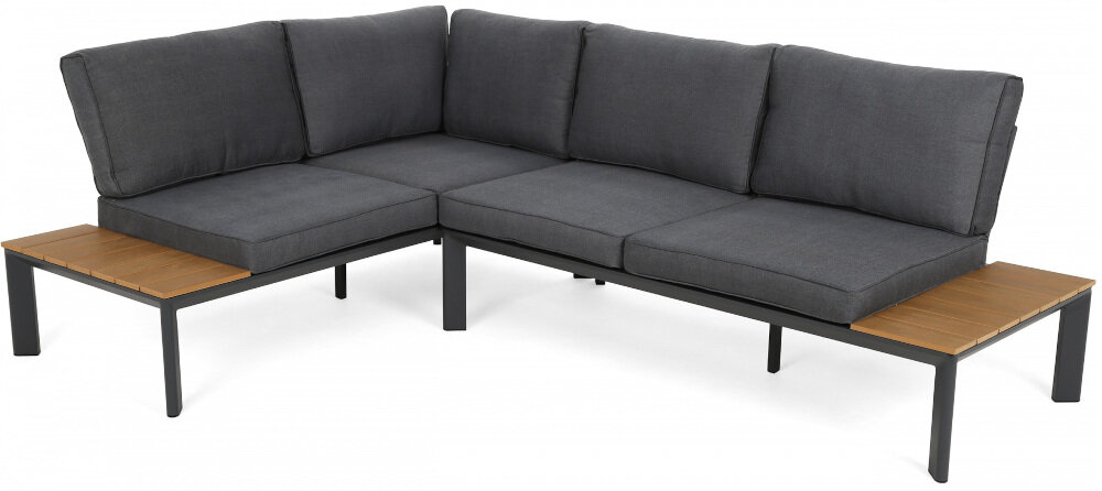 Zestaw mebli ogrodowych HOME & GARDEN Nicea 503477 Ciemnoszary narożnik dwa segmenty boczny wymiary 155 x 73 x 80 cm narożny 161 x 73 x 80 cm dla 4 osób mały blat stolik podręczny
