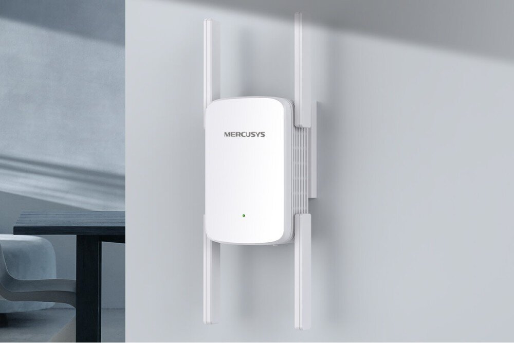 Wzmacniacz sieci MERCUSYS ME50G 2.4 / 5 GHz, Wi-Fi 5 (802.11 b/g/n/ac) wzmacniacz zamontowany na ścianie opis