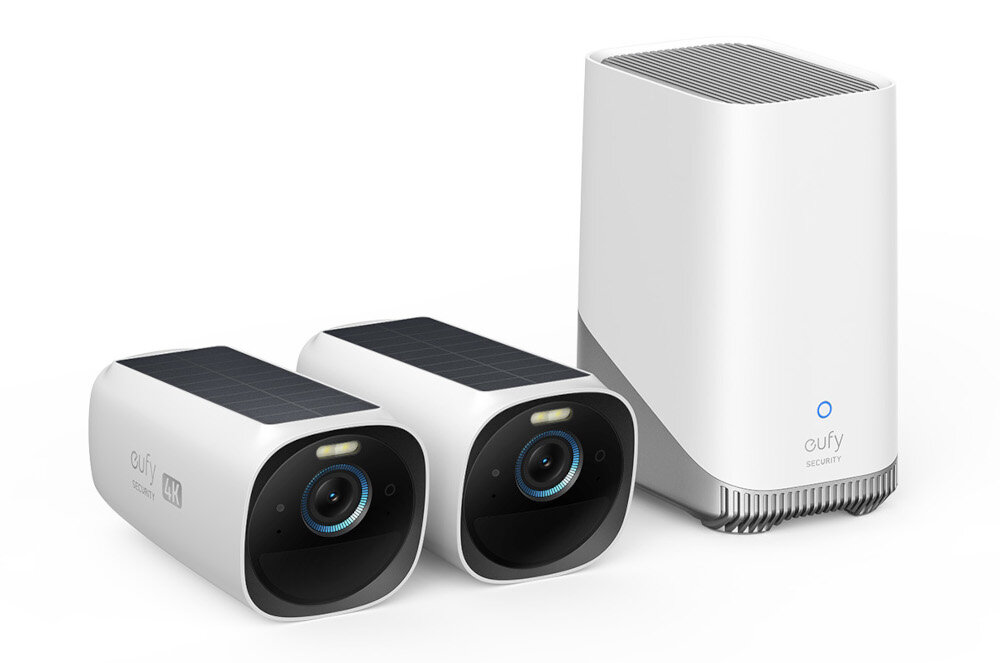 Kamera EUFY eufyCam 3 2 szt. + Stacja bazowa kompletny system monitoringu zaawansowana ochrona i bezpieczenstwo dwie kamery stacja bazowa HomeBase 3 zarzadzanie i synchronizacja kamer staly monitoring bezpieczenstwo zaawansowane funkcje latwa obsuga dla osob prywatnych i dla firm