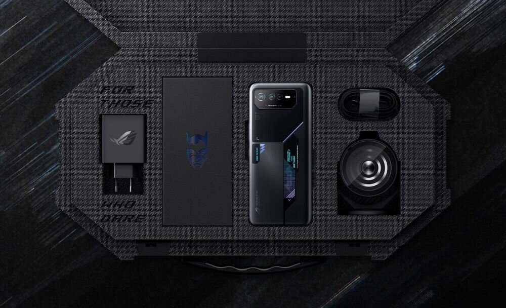 Smartfon ASUS ROG Phone 6D Batman ekran bateria aparat procesor ram pamięć pojemność rozdzielczość zdjęcia filmy opis dane cechy blokady system łączność wifi bluetooth obudowa szkło odporność porty muzyka transfer sieć przekątna matryca waga czujniki oled amoled ips