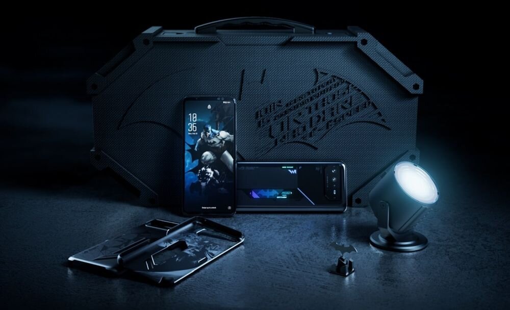 Smartfon ASUS ROG Phone 6D Batman ekran bateria aparat procesor ram pamięć pojemność rozdzielczość zdjęcia filmy opis dane cechy blokady system łączność wifi bluetooth obudowa szkło odporność porty muzyka transfer sieć przekątna matryca waga czujniki oled amoled ips