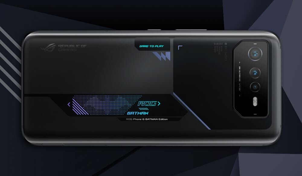 Smartfon ASUS ROG Phone 6D Batman ekran bateria aparat procesor ram pamięć pojemność rozdzielczość zdjęcia filmy opis dane cechy blokady system łączność wifi bluetooth obudowa szkło odporność porty muzyka transfer sieć przekątna matryca waga czujniki oled amoled ips