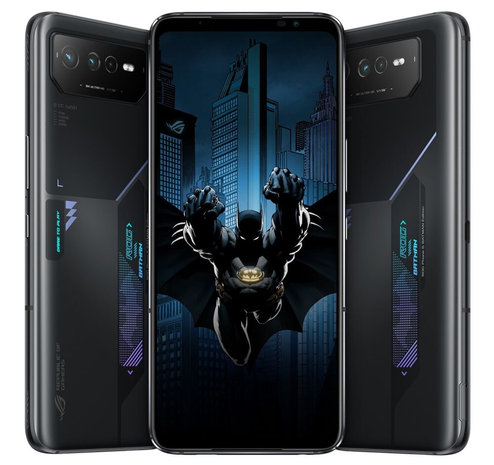 Smartfon ASUS ROG Phone 6D Batman ekran bateria aparat procesor ram pamięć pojemność rozdzielczość zdjęcia filmy opis dane cechy blokady system łączność wifi bluetooth obudowa szkło odporność porty muzyka transfer sieć przekątna matryca waga czujniki oled amoled ips