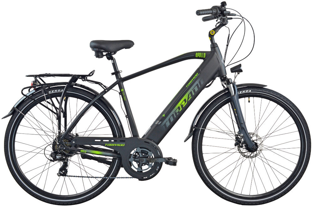 Rower elektryczny TORPADO Apollo M21 28 cali męski Czarno-zielony srodek codziennego transportu do weekendowych przejazdzek elektryczny uklad napedowy wspomaga rowerzyste