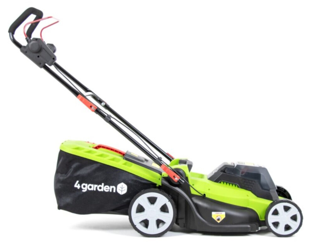 Kosiarka akumulatorowa 4GARDEN AM4422S koła osadzone na łożyskach ślizgowych ułatwiają prowadzenie kosiarki koła o średnicy 17,5 cm na przodzie 23 cm na tyle zmniejszają opory toczenia