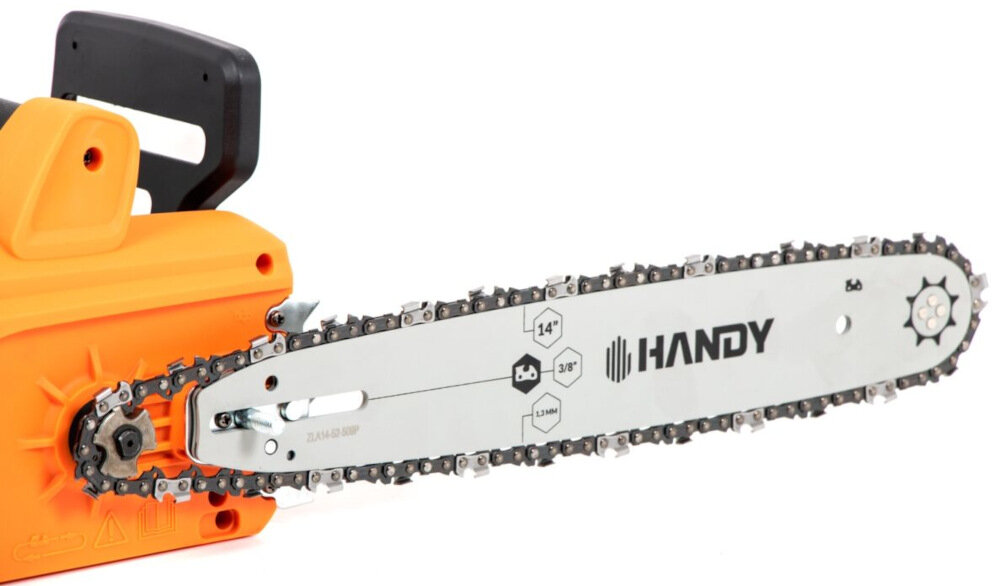 Pilarka elektryczna HANDY OTP1636 do typowych prac wycinkowych do precyzyjnych zadan prowadnica marka KANGXIN dlugosc 35 cm lancucj podzialka 3/8 cala grubosc 1,3 mm automatyczny hamulec