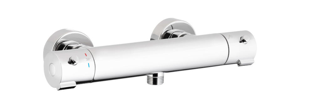 KFA ARMATURA Moza 5736-010-00 chrom bateria natryskowa termostatyczna ergonomia pokrętła regulacja strumień temperatura woda głowica sedal korpus touch cool ochrona oparzenia dwudźwigniowa montaż ścienny wysoka jakość mosiądz