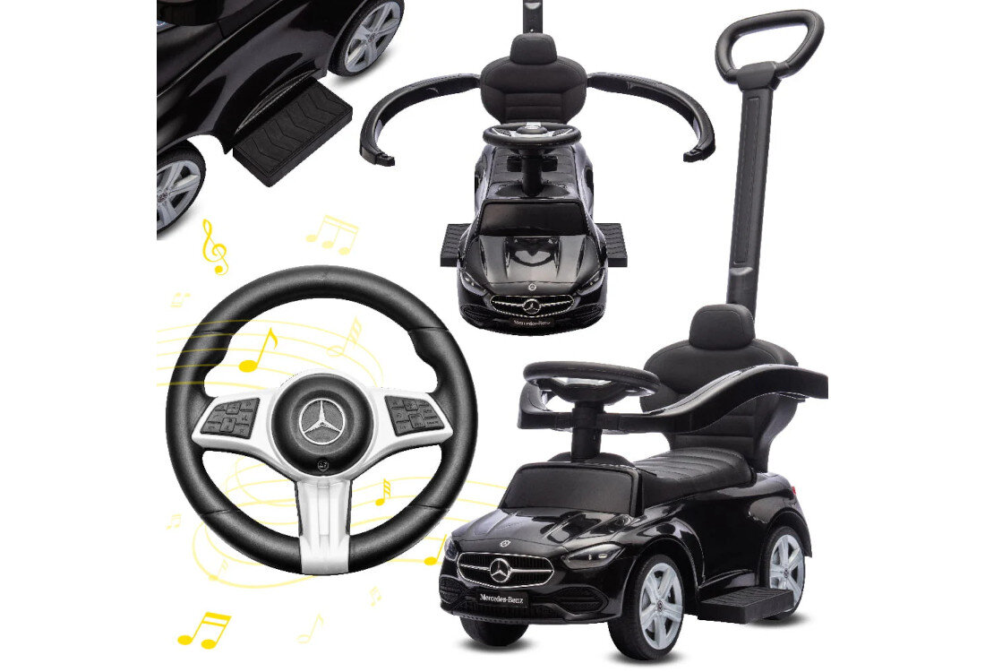 Jeździk SUN BABY Mercedes Coupe AMG C36 Czarny kierownica przyciski dźwięk komfort bezpieczeństwo zabawa wiek powyżej 12 miesięcy obciążenie