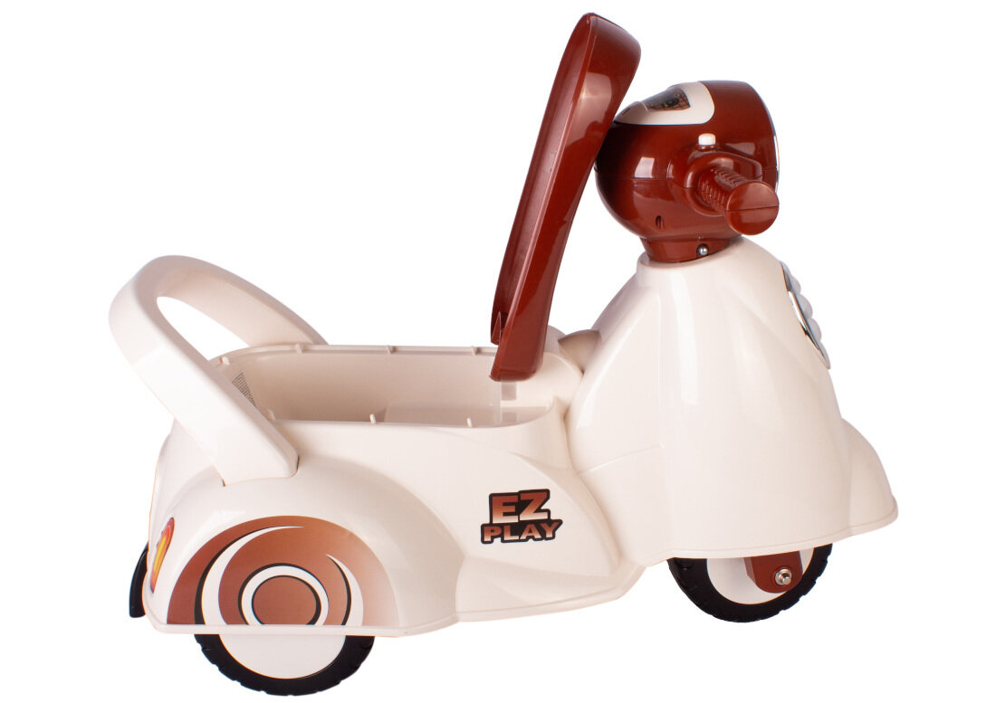Jeździk SUN BABY Scooter J05.052.0.1 schowek pod siedziskiem przechowywanie zabawki akcesoria porządek organizacja użyeczność wygoda dostęp