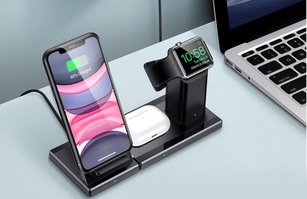 ŁADOWARKA INDUKCYJNA ESR 3IN1 WIRELESS CHARGING STATION BLACK konstrukcja brak poślizgu przyleganie idealne