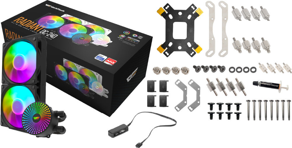 Chłodzenie wodne DARKFLASH Radiant DC-240 ARGB zestaw opakowanie zawartość akcesoria