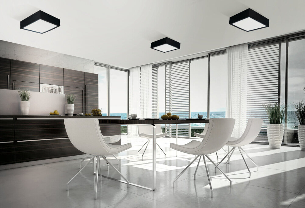 Plafon sufitowy KANLUX Mersa 300-B/M elegancki minimalistyczny design kwadratowy ksztaltprosty wyglad czarna drewniana obudowa satynwe szklo