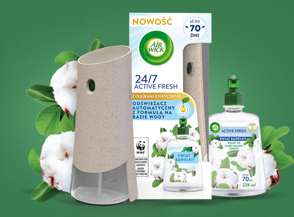 Odświeżacz powietrza AIR WICK 24/7 Active Fresh Kwiat Bawełny najważniejsze cechy