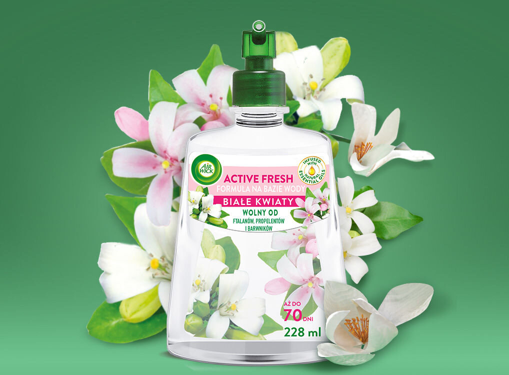 Wkład do odświeżacza powietrza AIR WICK Active Fresh Białe Kwiaty 228 ml zalety