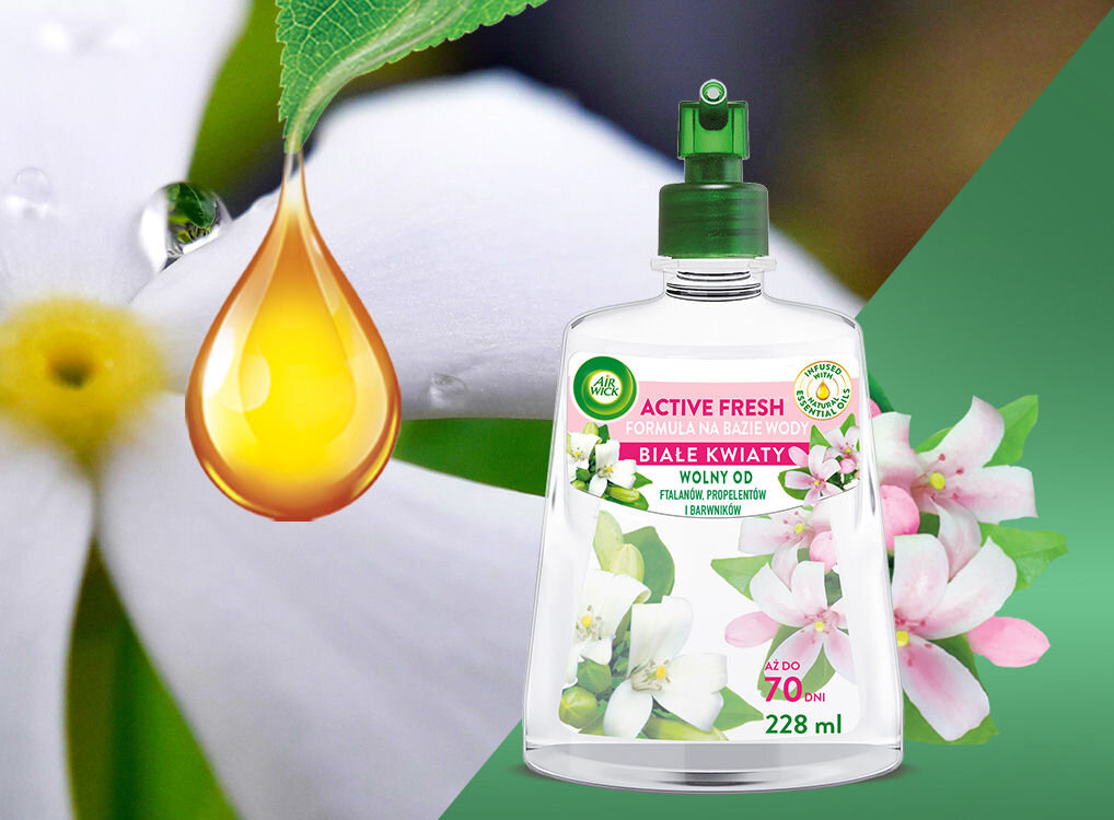 Wkład do odświeżacza powietrza AIR WICK Active Fresh Białe Kwiaty 228 ml roże jaśmin lilie