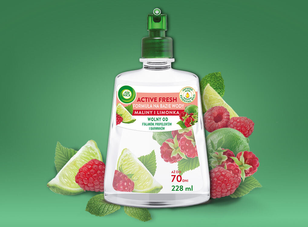 Wkład do odświeżacza powietrza AIR WICK Active Fresh Malina i Limonka 228 ml zalety