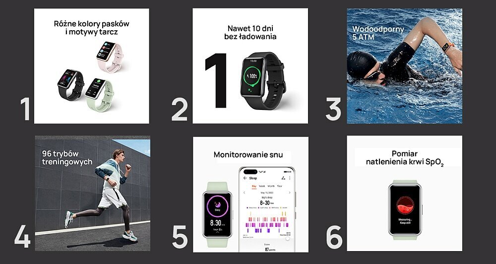 SMARTWATCH HUAWEI WATCH FIT ELEGANT ekran monitoring bateria funkcje aplikacja paski 