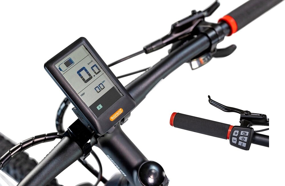 Rower elektryczny LOMBARDO Selinunte M20 28 cali męski Czarny kierownica marki Sigunm HL Corp ZOOM aluminiowy wspornik niezawodność lekkość trwałość manetki kierownicy antypoślizgowy materiał wyświetlacz LCD parametry czas przebyty dystans wygodny panel sterowania przełączanie parametrów bardzo proste wygodne