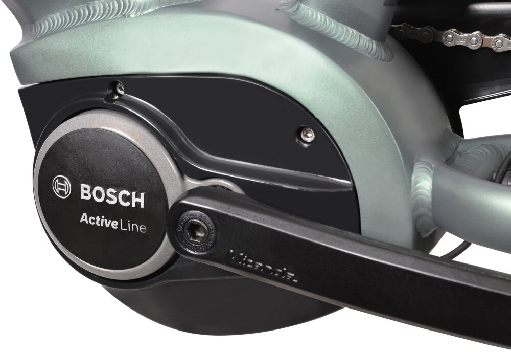 Rower elektryczny ATALA B-Tour A4.1 D18 28 cali damski Antracytowo-zielony silnik wytrzymały bezszczotkowy marki BOSCH z lini Active Line BDU310 centralnie mniej narażony na uszkodzenia mechaniczne moc 250 W cicha praca