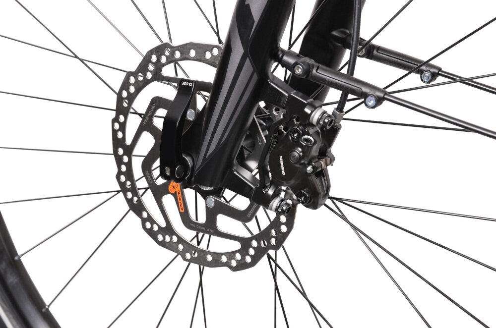 Rower elektryczny ATALA B-Tour A4.1 D18 28 cali damski Antracytowo-zielony hamulce tarczowe hydrauliczne SHIMANO duża siła hamowania w każdych warunkach na każdej trasie płyn hamulcowy