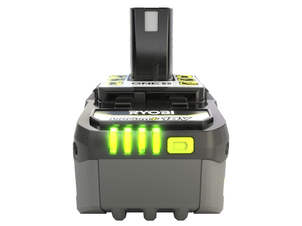 Akumulator RYOBI RC18120-140X 4.0Ah 18V + Ładowarka 4-stopniowy wskaznik naladowania 100% 75% 50% 25% niezawodne zasilanie dlugotrwala wydajnosc wygoda uzytkowania