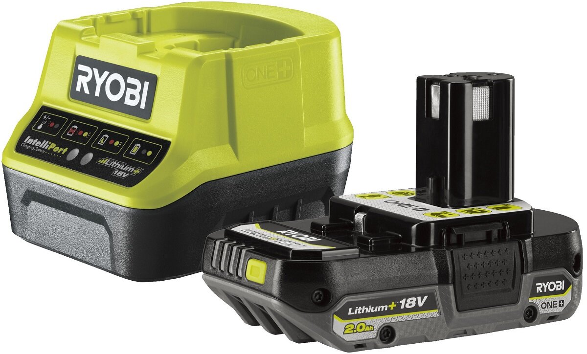 Akumulator RYOBI RC18120-120C 2Ah 18V ładowarka nieprzerwana praca zestaw zasilający Monitor Naładowania Technologia IntelliCell Wielozadaniowa YOBI 18V ONE plus