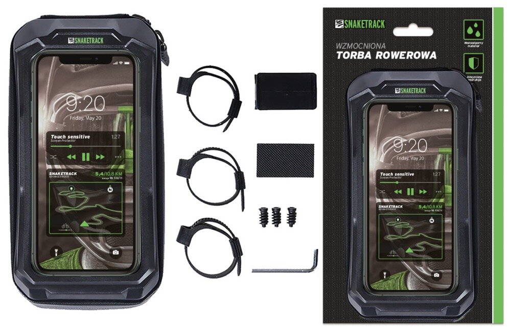 Torba rowerowa na kierownicę FOREVER Snake Track ST02 Czarny rzeczy osobiste warunki telefon konstrukcja wodoszczelność lekka praktyczna rama kierownica