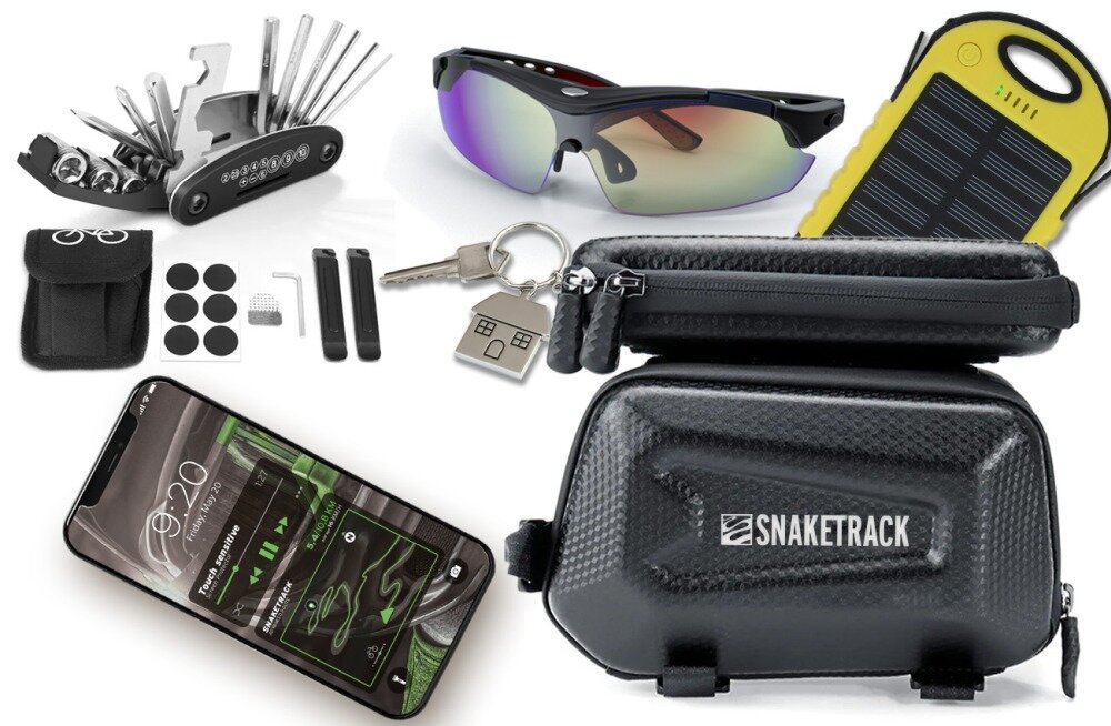 Torba rowerowa na kierownicę FOREVER Snake Track ST04 Czarny rzeczy osobiste warunki telefon konstrukcja wodoszczelność lekka praktyczna rama kierownica