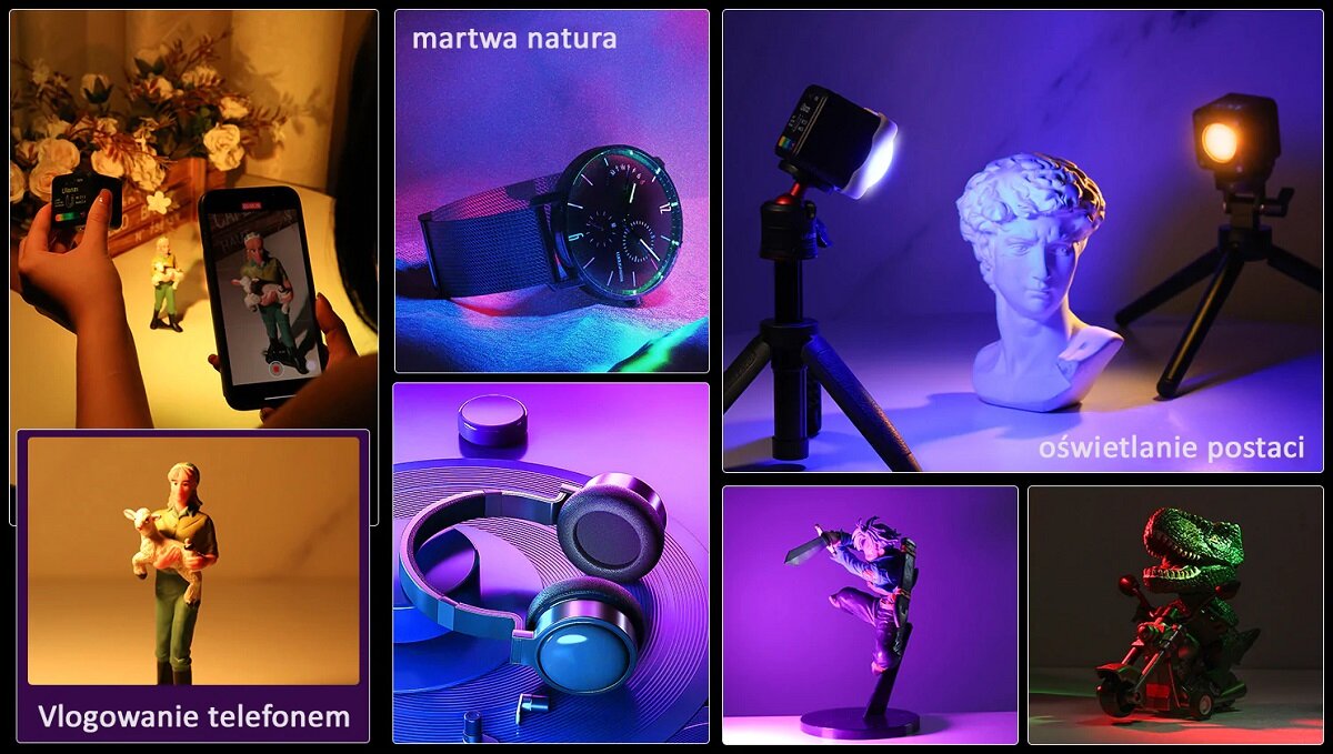 Lampa LED ULANZI L2 RGB Wyświetlacz OLED Programy tematyczne Praca w przestrzeni barw RGB Wyposażenie wymiary waga