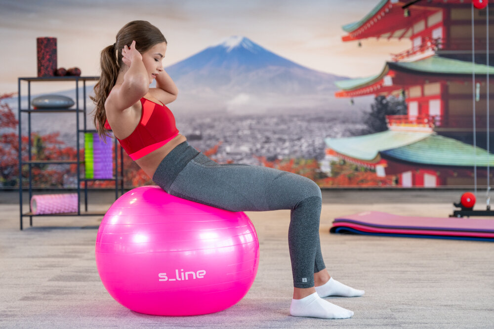 Piłka gimnastyczna S-LINE SA009PG Szary 65 cm do cwiczen w domu do rehabilitacji poprawa kondycji prawidlowa postawa ciala popraw rownowagu zapobieganie deformacjom kregoslupa z materialu PVC