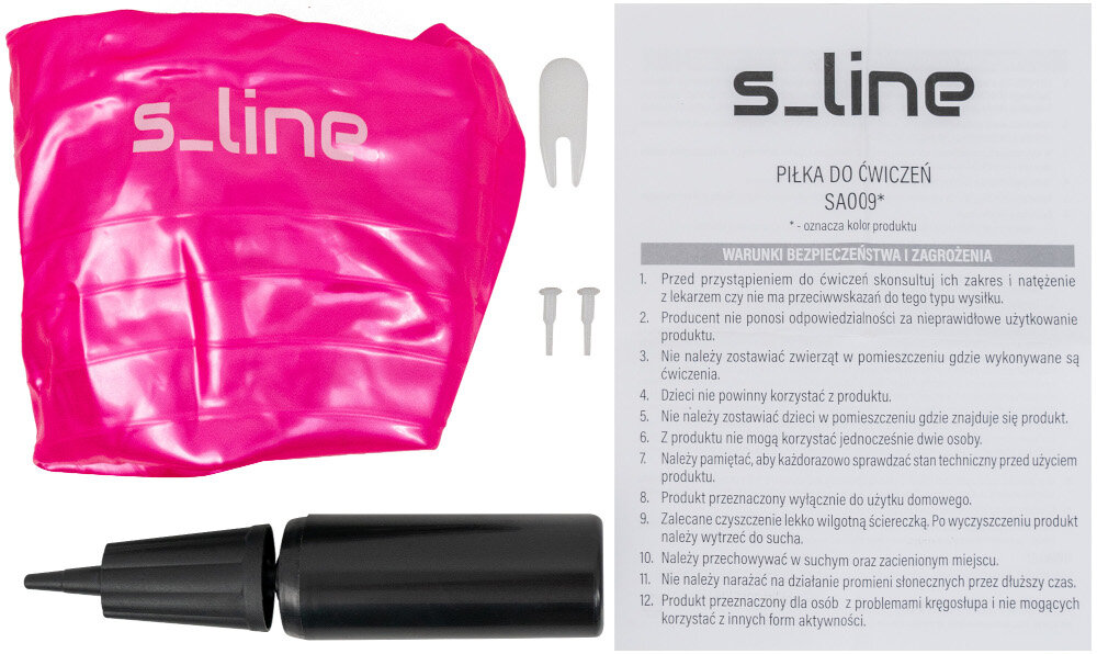 Piłka gimnastyczna S-LINE SA009PG Szary 65 cm zestaw akcesoria dokumentacja