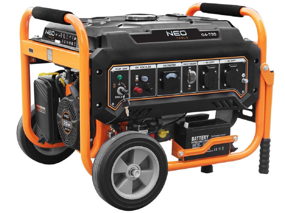 Agregat prądotwórczy NEO TOOLS 04-730 solidne niezawodne zrodlo energii do uzycia w domu i w profesjonalnych warunkach przenosny niezaleznosc energetyczna