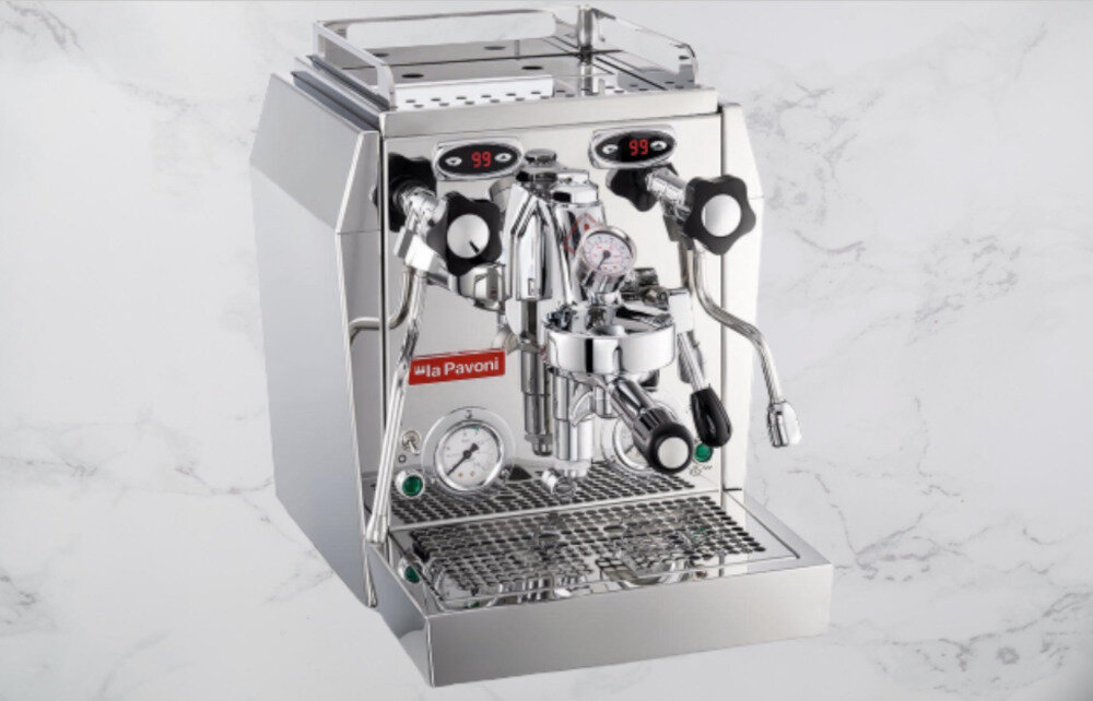 Ekspres LA PAVONI LPSGEV03EU Dual Boiler Funkcja zaparzania wytwarzania pary goracej wody alarm powiadomienie