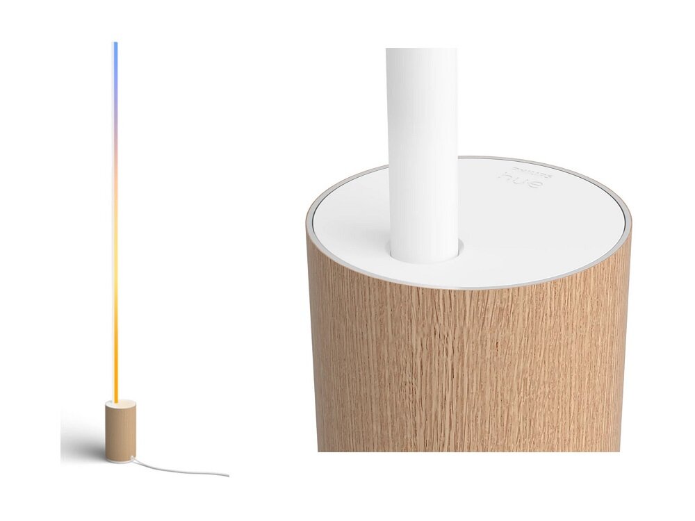 Lampa podłogowa PHILIPS HUE Signe Gradient 215946 Bluetooth podstawa w odcieniach drewna smukła konstrukcja wyrazisty element subtelny akcent