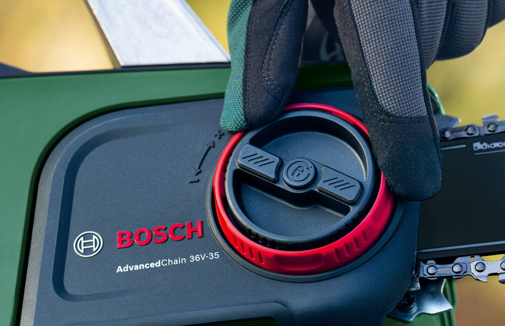 Piła akumulatorowa BOSCH AdvancedChain 36V-35-40 BT system beznarzedziowego napinania lancucha regulacja napiecia lancucha SDS