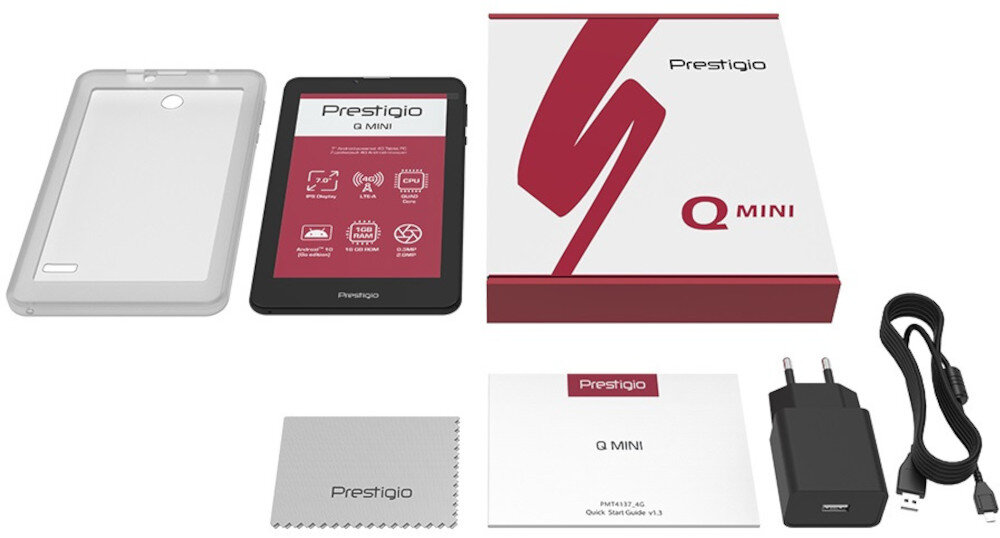 Tablet PRESTIGIO Q Mini 4137 7 1/16 GB LTE Wi-Fi Czarny opakowanie zawartość akcesoria