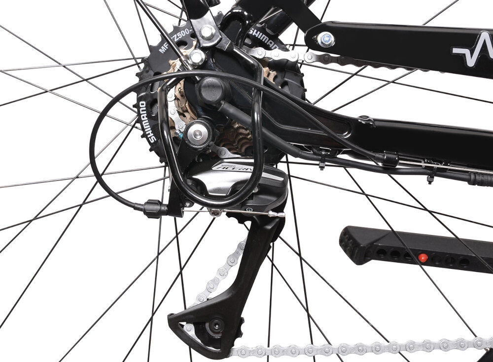 Rower elektryczny Pulse D18 28 cali damski Czarny manetki SHIMANO SL-TX50 7 biegów przerzutka tylna SHIMANO Acera do rekreacyjnej jazdy na rowerze na niewymagającej nawierzchni duża wytrzymałość sprawne działanie zmiana biegów płynna bezproblemowa
