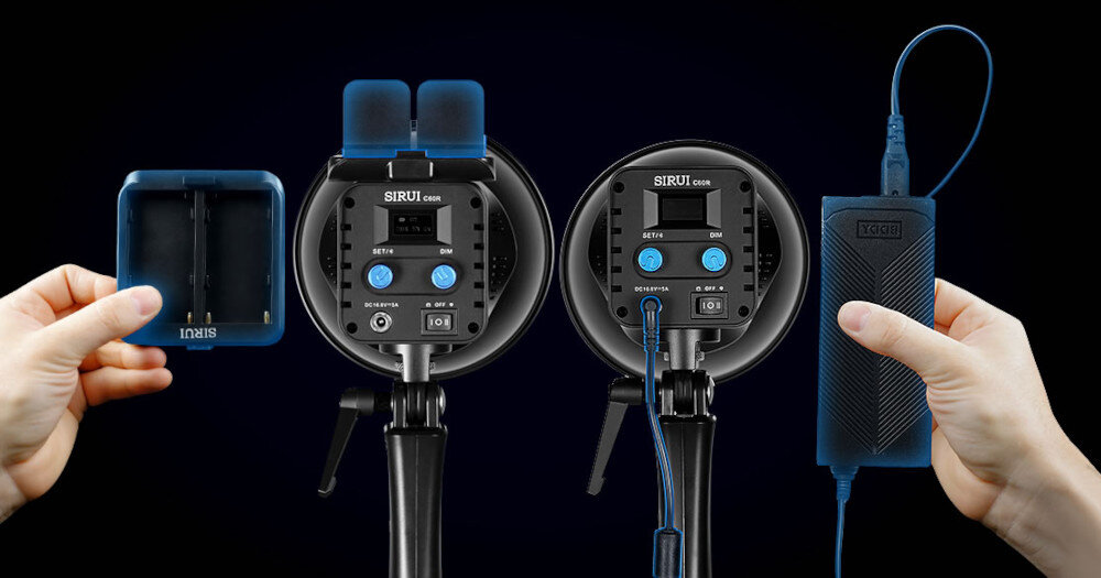 Lampa LED SIRUI C60R RGB/WB (2800 K - 6500 K) zasilanie akumulator zasilacz uchwyt