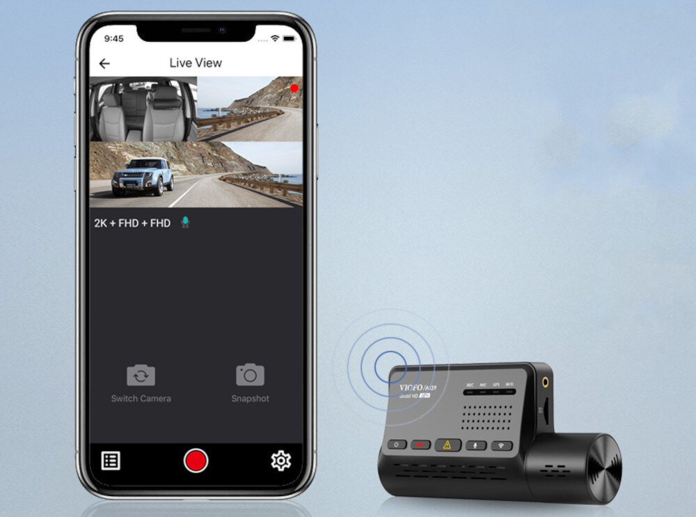 Wideorejestrator VIOFO A139 + kamera tylna + kamera wewnętrzna łączność Wi-Fi aplikacja nagrania oglądanie