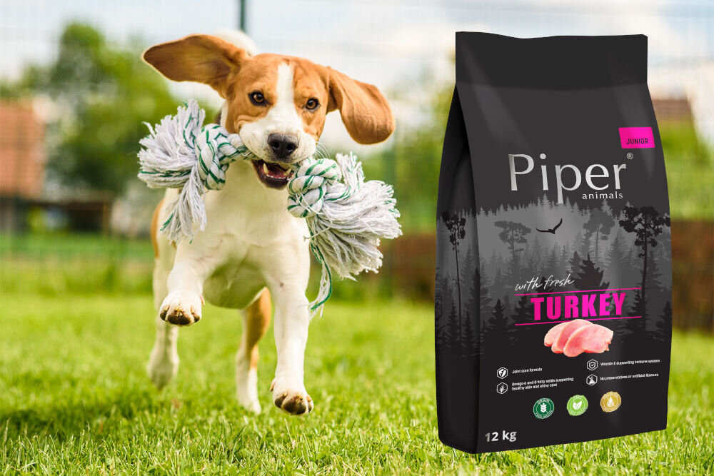 Karma dla psa PIPER Junior Indyk 12 kg naturalne składniki wielkość krokietów