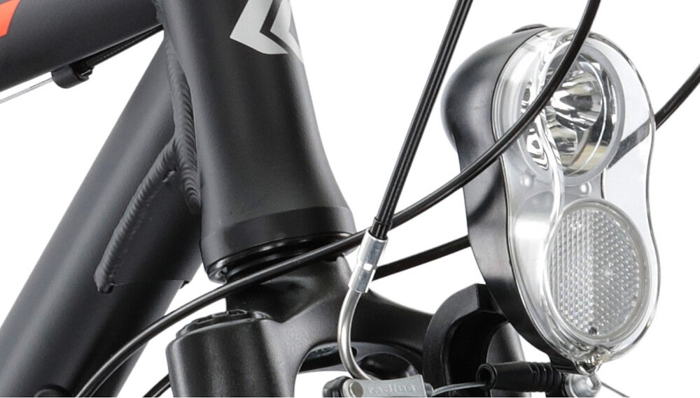 Rower trekkingowy KROSS Explorer 1.0 M19 28 cali męski Czarno-srebrno-czerwony bezpieczeństwo oświetlenie LED przednie tylne doskonała widoczność bezpieczeństwo na drodze