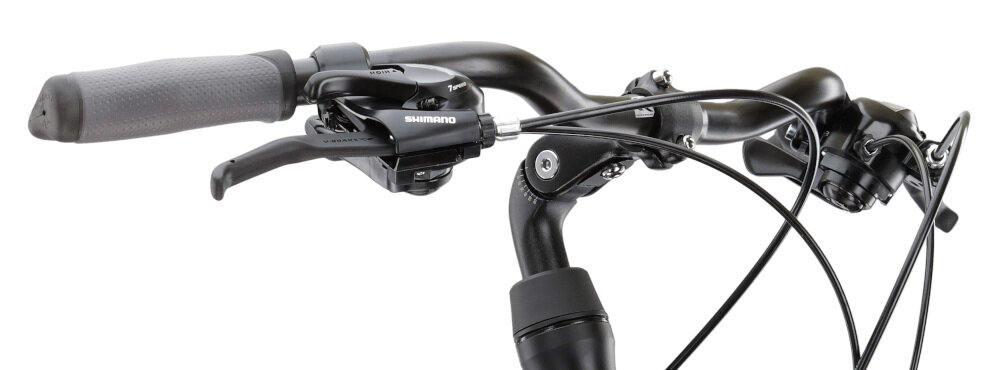 Rower trekkingowy KROSS Explorer 1.0 D19 28 cali damski Czarno-srebrno-czerwony hamulce marki SHIMANO typu V-Brake na przód na tył są lekkie mają dużą siłę hamowania