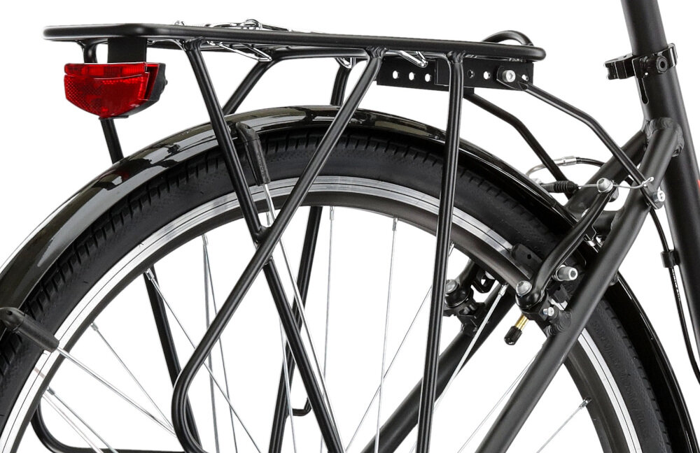 Rower trekkingowy KROSS Explorer 1.0 D19 28 cali damski Czarno-srebrno-czerwony bagażnik można przymocować fotelik dziecięcy torbę kosz