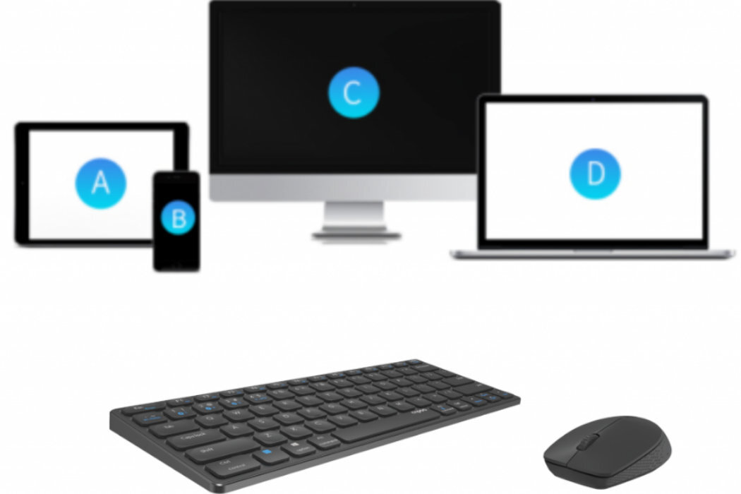 Zestaw RAPOO Multi-Mode 9600M nowoczesność klawiatura mysz smukła wytrzymała baterie akumulator profesjonalna kompatybilność przełączanie Bluetooth bezprzewodowość parowanie pokrycie USB