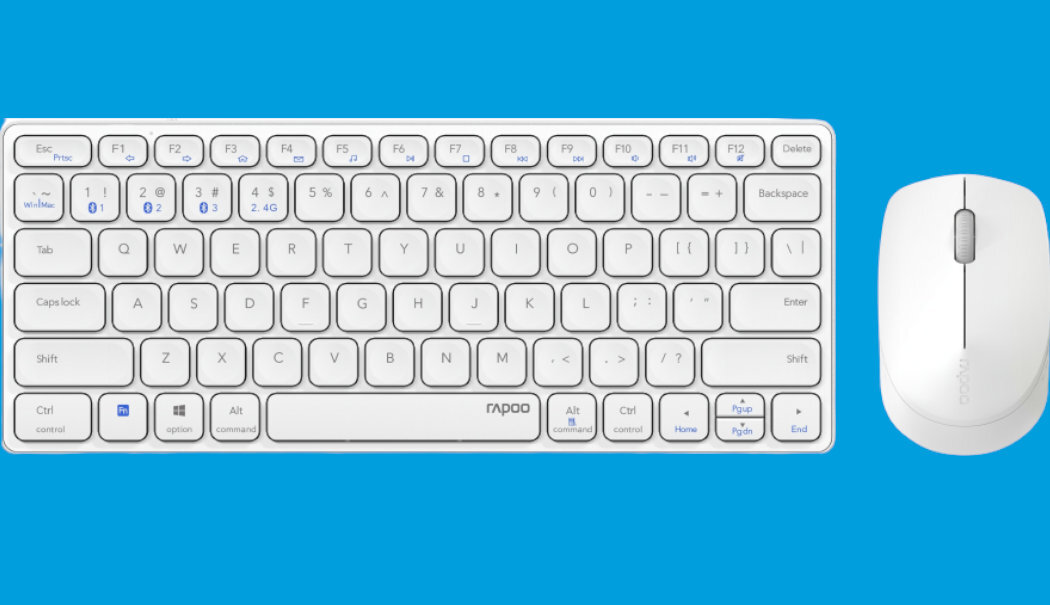 Zestaw RAPOO Multi-Mode 9600M nowoczesność klawiatura mysz smukła wytrzymała baterie akumulator profesjonalna kompatybilność przełączanie Bluetooth bezprzewodowość parowanie pokrycie USB